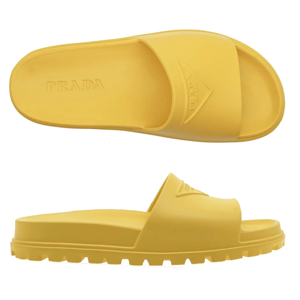 Prada Hombres Toboganes Suaves Caucho Amarillo 2X3085 Talla 12 Nuevo Foto 1 de 4