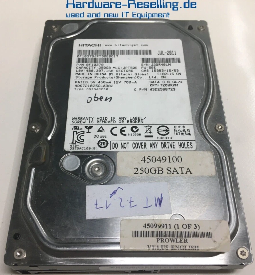 Hitachi 250GB SATA 3Gbps 3,5 " 7200RPM HDS721025CLA382 0F10379 - Immagine 1 di 1