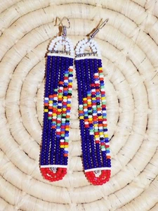 Afrikanische Massai Marine Multi Lange Ohrringe Neu Handgefertigt Masai Massai JEML3 - Bild 1 von 1