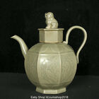 9.2" Old Yue Kiln Secret glaze Porcelain Dynasty Lion Dog Flower Wine Pot Falgon