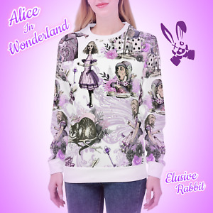Lilac Alice In Wonderland Jumper Sweatshirt Sweater Pattern Vintage Long Sleeve