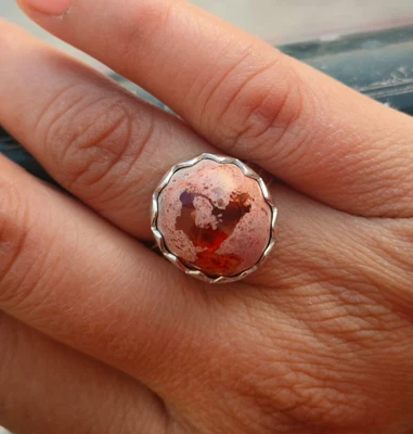 Anello ovale in argento sterling 925 naturale messicano opale di fuoco... - Immagine 1 di 4