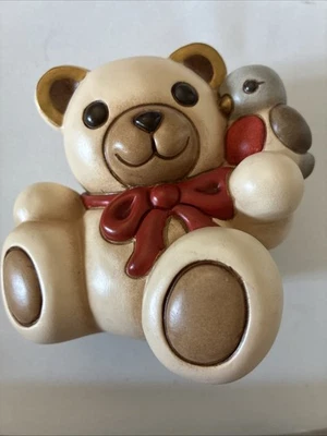 THUN Teddy con Fiocco Rosso e Uccellino. Originale. Come nuovo. - Immagine 1 di 4