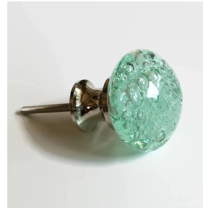 Juego de 10 perillas de gabinete verde menta turquesa burbuja vidrio y níquel cepillado Foto 1 de 4