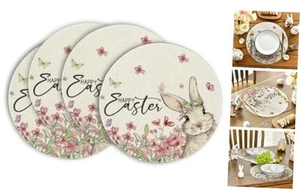 Easter Round Placemats Set of 4, 14 Inch Bunnys Flowers Spring Farmhouse - Picture 1 of 7