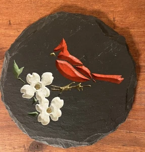 Handbemalt Schiefer Dekor Kardinal Vogel Blume Design 6x6 - Bild 1 von 11