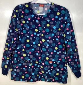 Scrub Jacket Top womens size XS Pattern Circle Stripe Chevron Flower Animal coat - Picture 1 of 3