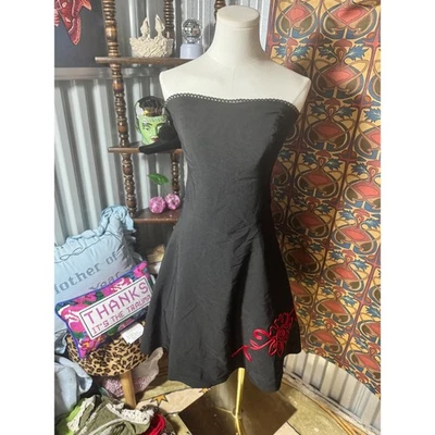 Ruby Rox Black Strapless Dress with Red Embroidery - Size 5 - Party - Image 1 of 4