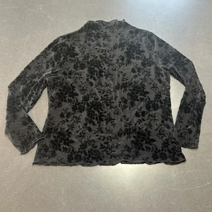Vintage Velvet Floral Burnout Top L Black Fairy Grunge 90s Sheer Whimsigoth - Picture 1 of 9