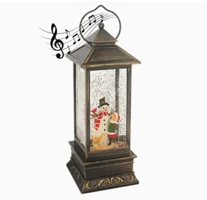 Musical Lighted Lantern Spinning Water Globe Snowman Family 11 Inch  - Picture 1 of 10