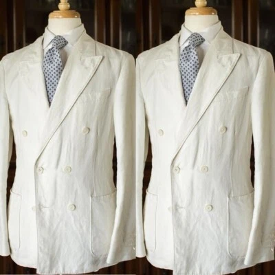 Trajes de lino crema para hombre solapa pico doble botonadura boda esmoquin abrigos pantalones Foto 1 de 4