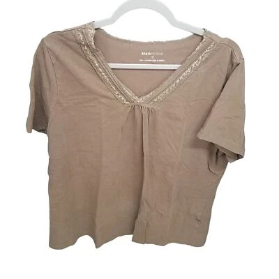 Blusa de manga corta lisa marrón talla 1X Basic Editions para mujer Foto 1 de 4