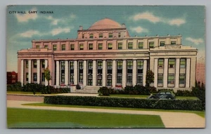 City Hall and Old Car Gary Indiana Unposted Linen Postcard - Picture 1 of 2