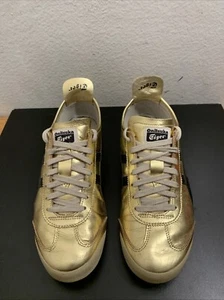 Onitsuka Tiger MEXICO 66 THL7C2 Gold x Black Leather Sneaker US Men's size 8.5 - Picture 1 of 11