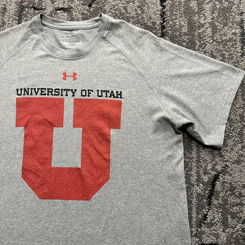 Under Armour Heat Gear Utah Utes Sz L Gray Polyester Casual Graphic T Shirt Cover
