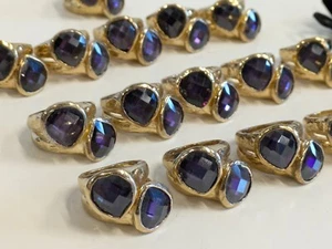16 Rosa Monckton lila Doppelschliff Kristall goldfarben klobig UK Ringe Größe P - Bild 1 von 8