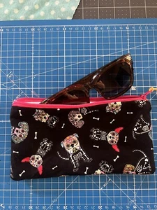 Dog Sugar Skulls Handmade Eyeglass Pouch NWOT - Picture 1 of 5