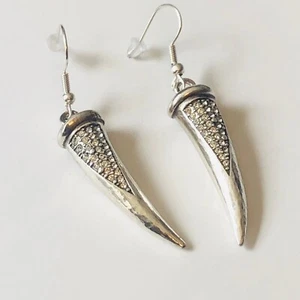 Brighton Horn Embedded crystals hammered silver custom earrings NWOT - Picture 1 of 6