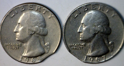 1965 & 1967 CLIPPED ERROR Washington Quarter Coin BLAKESLEY Clip 2 Coin LOT   NR Cover