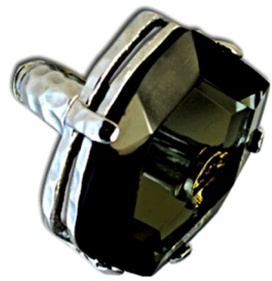 Anello In Argento Chico Con Topazio Affumicato E Cristallo Bianco Grande Nuovo - Immagine 1 di 4