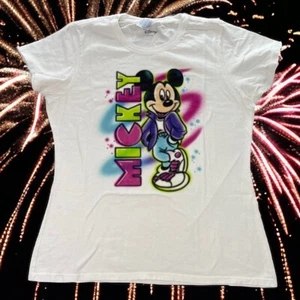 Vtg Disney Mickey Mouse T-Shirt Lg Women Airbrush Cartoon Jacket Sneakers 90s  - Picture 1 of 8