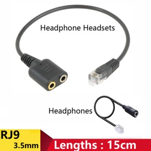 Headset Audio Cable Dual 3.5mm To RJ9 Plug Adapter Converter For PC Phone Black - Picture 1 of 11