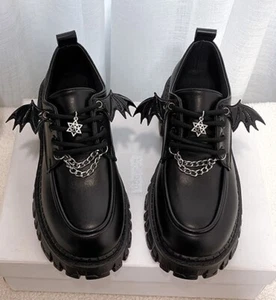 Gothic Platform Shoes Lolita Punk Bat Wings Chain and Charm 6.5 8 Euro 37 39 - Picture 1 of 2