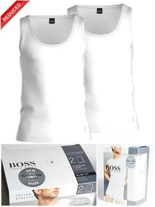 HUGO BOSS SLEEVELESS T- SHIRT WHITE SLIM FIT COTTON STRETCH 2 PACK SIZE L - Picture 1 of 5