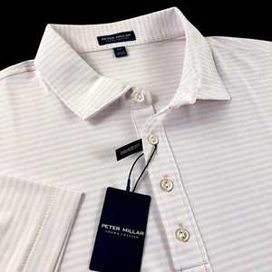 Peter Millar Crown Crafted Striped Performance Stretch Polo Shirt Pink 2XL - Picture 1 of 7