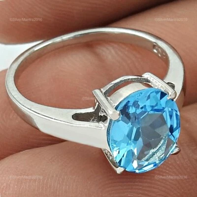 925 Sterlingsilber Blau Topas Edelstein Rhodiniert Cocktail Ringgröße 6.5 - Bild 1 von 4