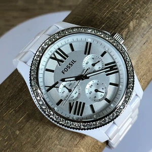 Fossil Women AM4494 Cecile White Dial Pave Multifunction Quartz Watch 7 3/4" - Picture 1 of 14