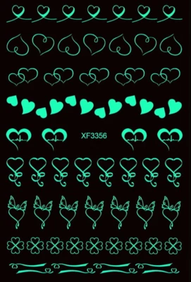 Arte en uñas fluorescente corazones trébol pegatinas calcomanía manicura 3D autoadhesivo NH21 Foto 1 de 2