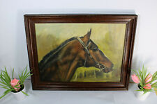 Vintage oil panel painting horse portrait signed equestrian 
