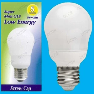 1x 5W =25W Low Energy Power Saving CFL Mini GLS Light Bulb, ES, E27 Edison Screw - Picture 1 of 1