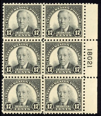 United States 1925 Woodrow Wilson Sc# 623 Plate Block of Six Mint XF OG NH Gem - Image 1 of 2