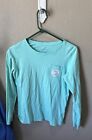 Vineyard Vines T Shirt XS Blue Tee Long Sleeve Teal With Pink Decal