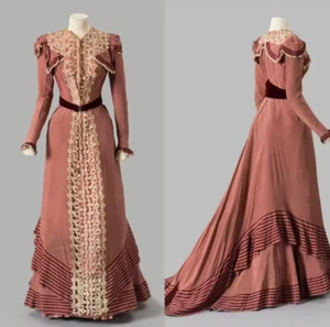 1875s Wedding Dress Victorian Edwardian Duchess Rococo Bustle Ball Gown Renaissa - Picture 1 of 8