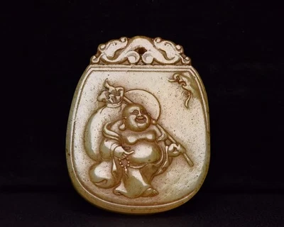 Certified Natural Hetian Jade carved Exquisite Buddha amulet Pendant 圆顶1114 — 第 1/4 张图片