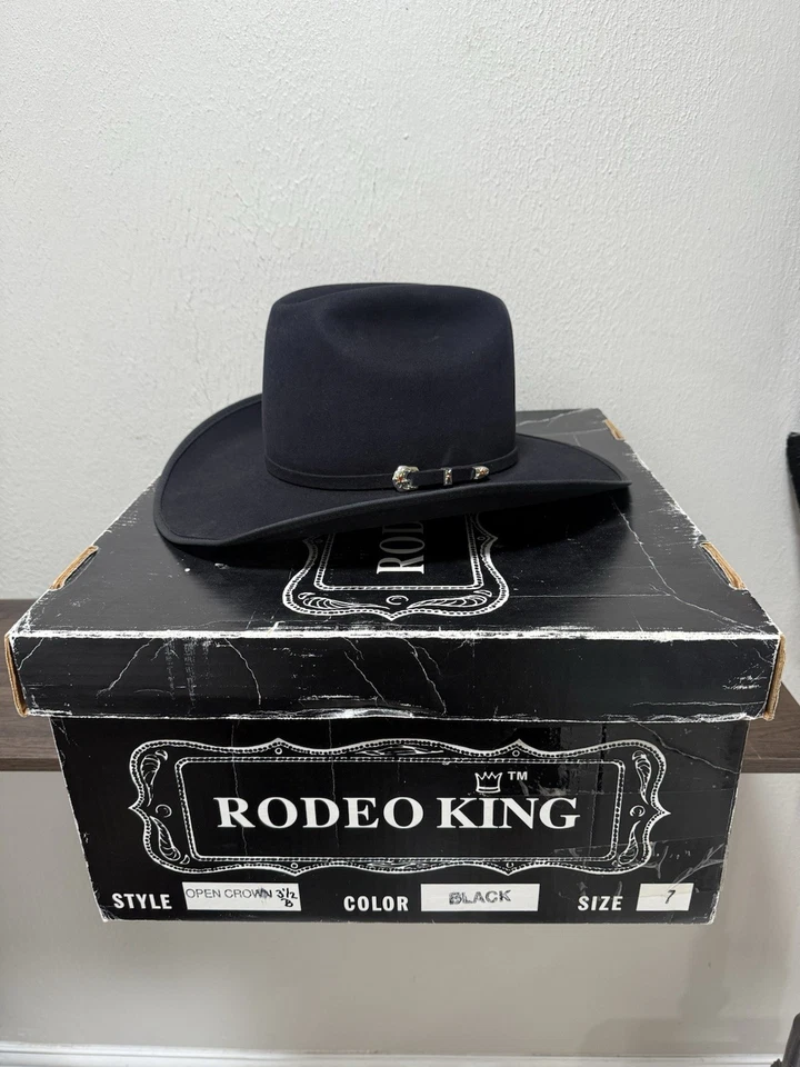 Sombrero de Vaquero Rodeo King 100X Castor Puro Cachemira Ala de 3-1/2 Pulgadas Talla 7 con Caja Foto 1 de 4