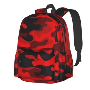 School Backpack Military Camouflake Camo Red Black Casual Daypack Men Women P... - Picture 1 of 9
