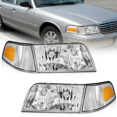 Pair Headlights Assembly For 1998-2011 Ford Crown Victoria Headlamps, w/o Bulbs Foto 1 de 4