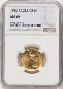 1986 Gold Eagle 1/4 oz Brown Label NGC MS69 - Picture 1 of 2