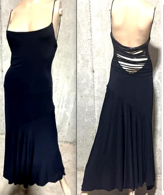 Maxi Vestido Giorgio Armani CRISTAL TIRAS ESPALDA Largo Negro EE. UU. 6 8 10 / IT 44 Foto 1 de 4