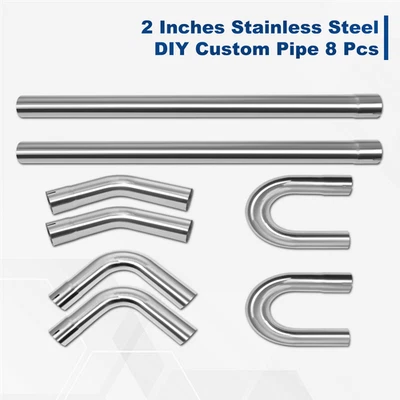 8Pcs Stainless Steel 2"/2.25"/2.5"/3"/3.5"OD DIY Custom Exhaust Tubing Pipe Kit - Image 1 of 4