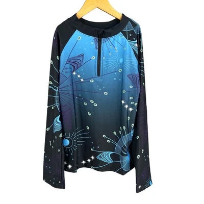Agua Bendita Kids Rash Guard Blue Zip Neck Abstract Print Long Sleeve 12 New - Image 1 of 3