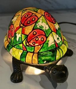 Vintage 1999 Tiffany Style Stained Glass Mosaic Turtle Accent Lamp Night Light - Picture 1 of 8