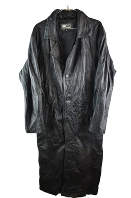 AVIATRIX Black Leather Long Coat size M Mens Button Up Matrix Overcoat Casual - Image 1 of 4