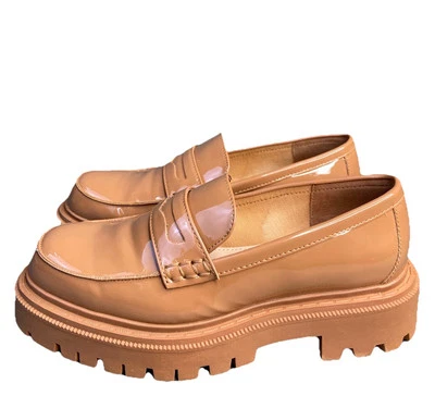 Aldo Bigstrut Beige Shiny Chunky Loafer OXford Shoes Women's Size 7.5 - Image 1 of 4