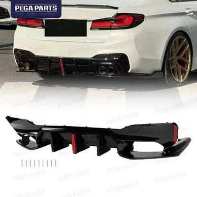 For 17-23 BMW G30 G38 M5 Style Gloss Black Rear Bumper Diffuser W/vertical light Foto 1 de 4