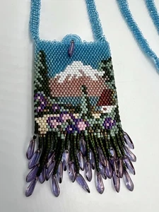 Vintage mehrfarbig Samen Perlen Berg Beutel Halskette Amulett Medizin Tasche Boho blau - Bild 1 von 8